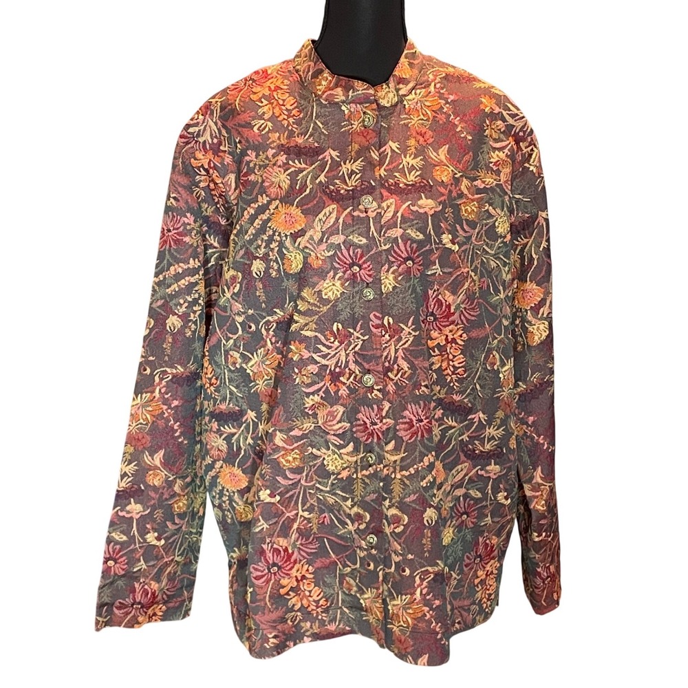Serengeti Tapestry Floral Jacket Blazer 1X Plus Sz Cottagecore Grandmacore Boho